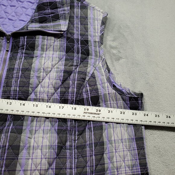 Southern Lady Quilted Full Zip Plaid Vest 2 Pockets Purple Gray Wms Sz XL - Picture 9 of 10